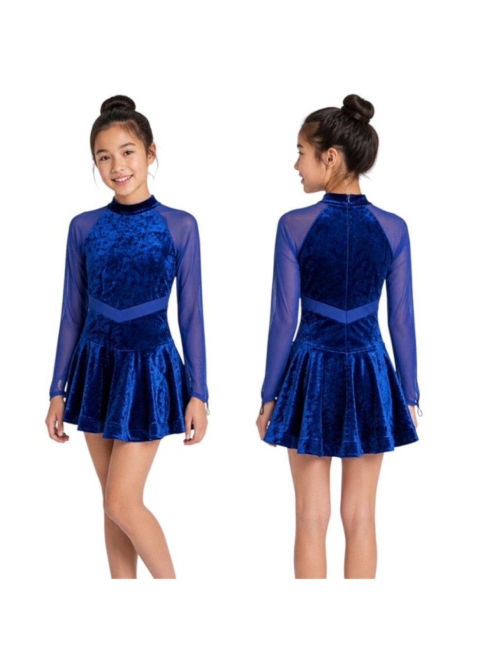 GLORIADANCE Girls Size 150 Royal Blue Velvet Latin Ballroom Dance Dress NWT